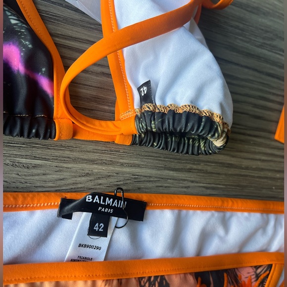 Balmain Sunset Print Bikini Set Palm Tree in Orange Polyamide sz 42 US 10 - Picture 7 of 11